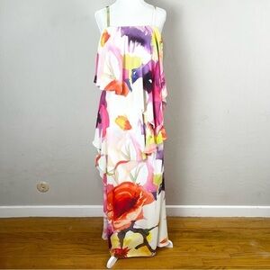 Josie Natori Multicolor Floral Maxi‎ Flounce Ruffle Sundress Size 0